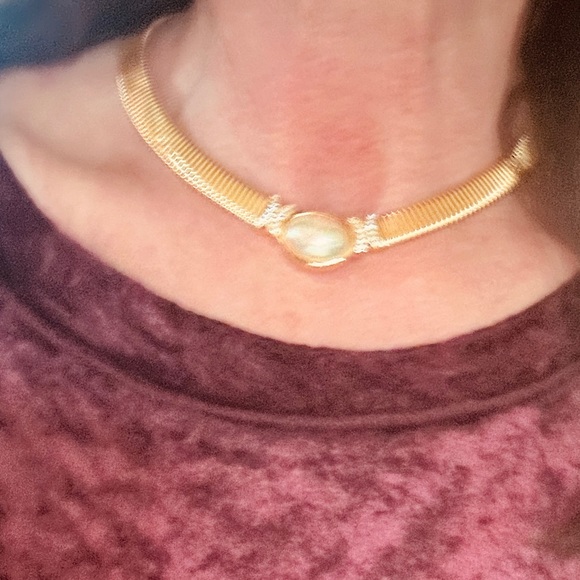 Christian Dior Vintage 1980s Omega Flex Collar Necklace Pearl Crystals Choker - Picture 10 of 10